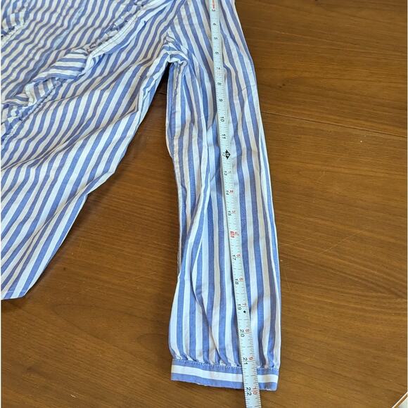 Madewell Blue Striped Cotton Ruffle Front Blouse Button-up Shirt, size XS - Picture 6 of 7
